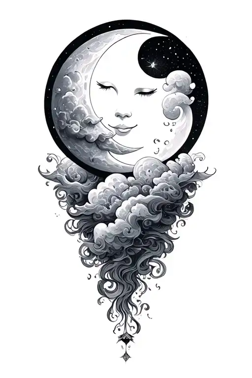 psychadelic clouds fantasy smiling moon - Variation 4