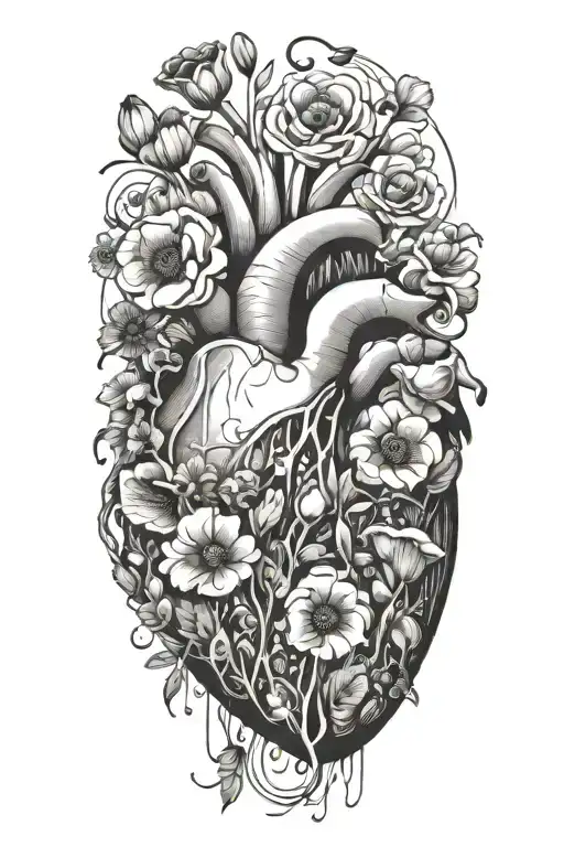 abstract design human heart, poppies, anemones, mushrooms, music, love - Variation 3