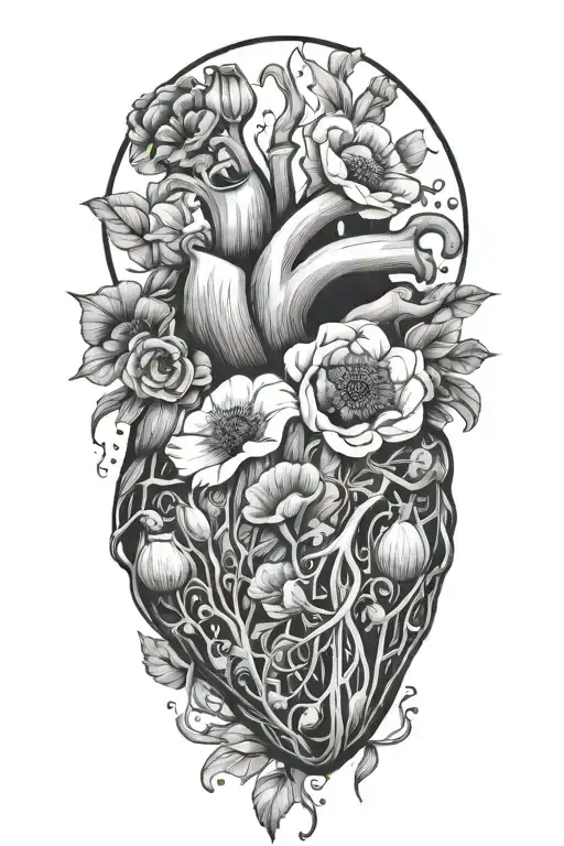 abstract design human heart, poppies, anemones, mushrooms, music, love - Variation 4