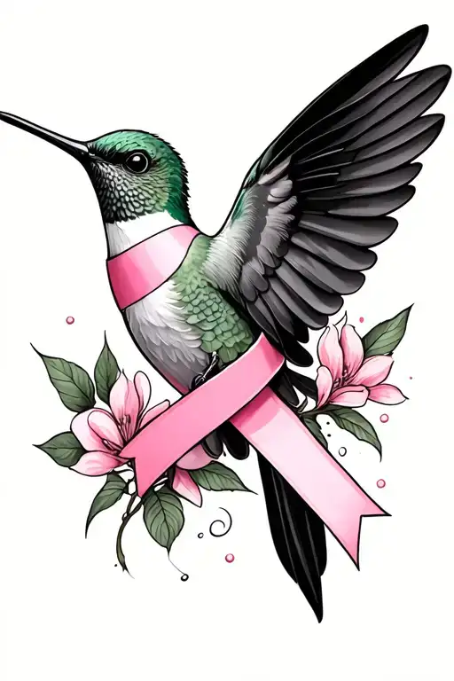 hummingbird and breast cancer ribbon - Variation 2