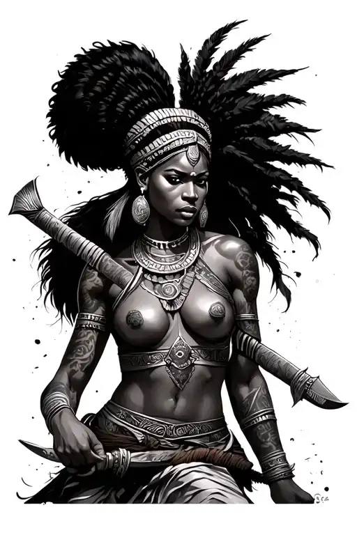 female African warrior battling