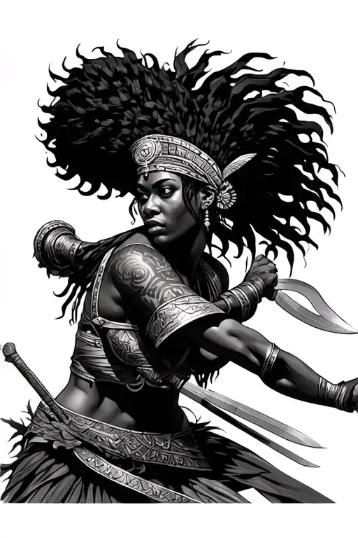 female African warrior battling - Variation 2