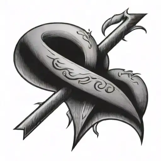 pencil art of an heart with letter H and N intertwined in a tatoo way - Variation 2