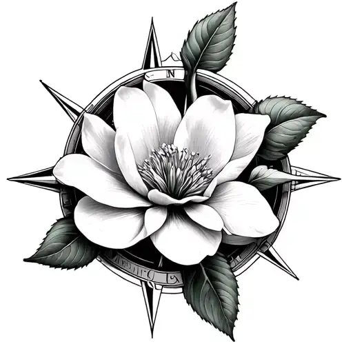 magnolia flower and compass rose - Variation 2