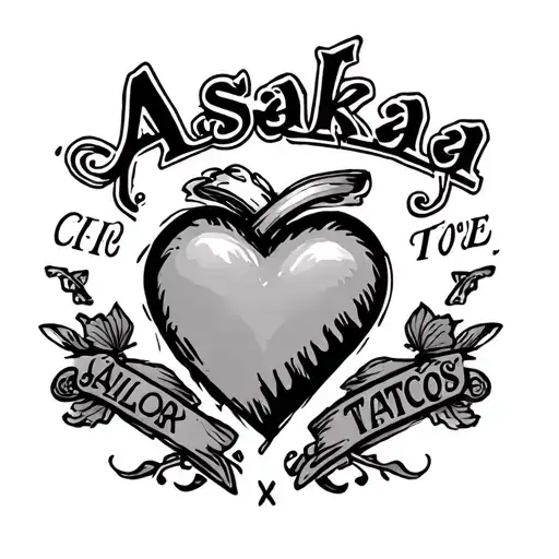 heart in Sailor Jerry style with the name Asaka in it - Variation 2