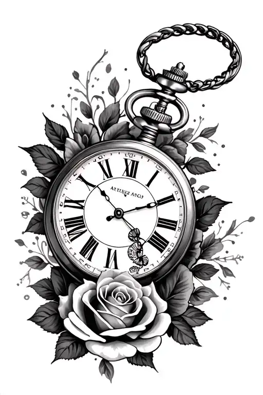 pocket watch and roses - Variation 2