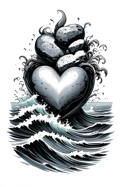 ocean flowing over heart shaped boulders